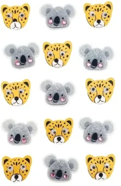 STICKERS 3D PANTHERES PAPIER ET KOALAS FEUTRINE X15 PIECES