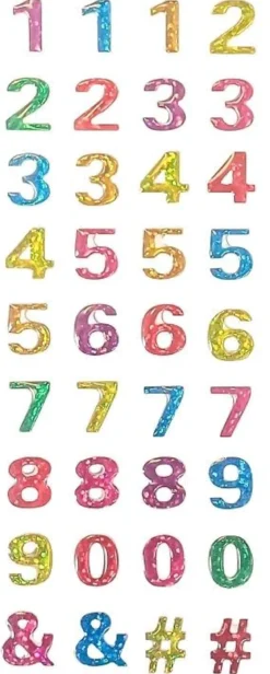 STICKERS EPOXY PAILLETES CHIFFRES ET SYMBOLES X36 PIECES