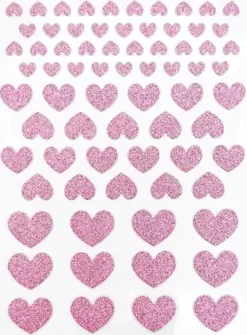 STICKERS PAILLETTES COEURS ROSES 0.6 A 1.7CM X72 PIECES