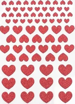 STICKERS PAILLETTES COEURS ROUGES 0.6 A 1.7CM X72 PIECES