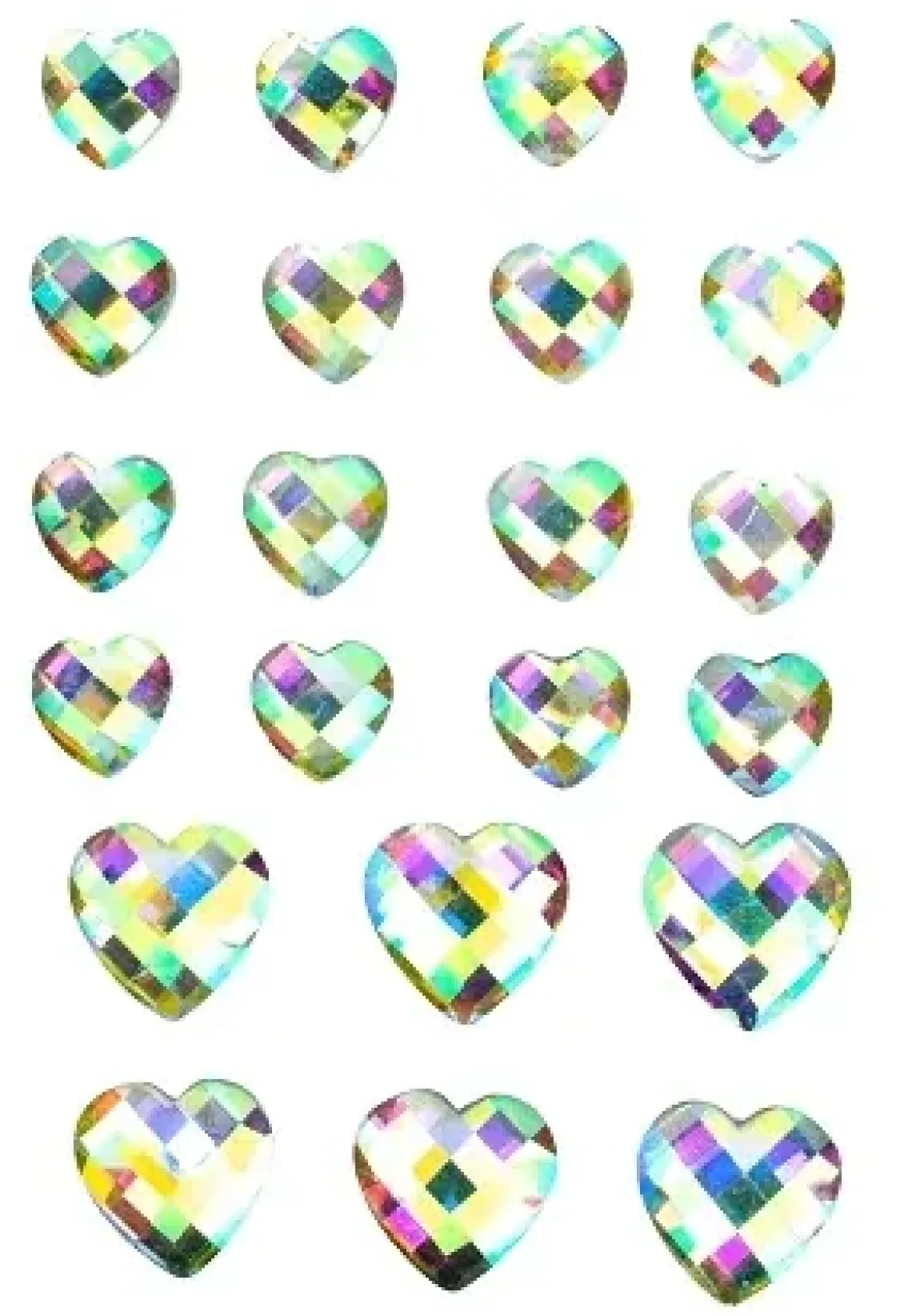 STICKER STRASS EN ACRYLIQUE COEUR 1.4 X 1.4CM ET 2 X 2CM
