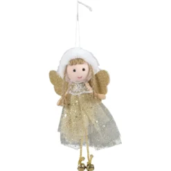 SUSPENSION ANGE GRELOTS BLANC DORE H.15CM