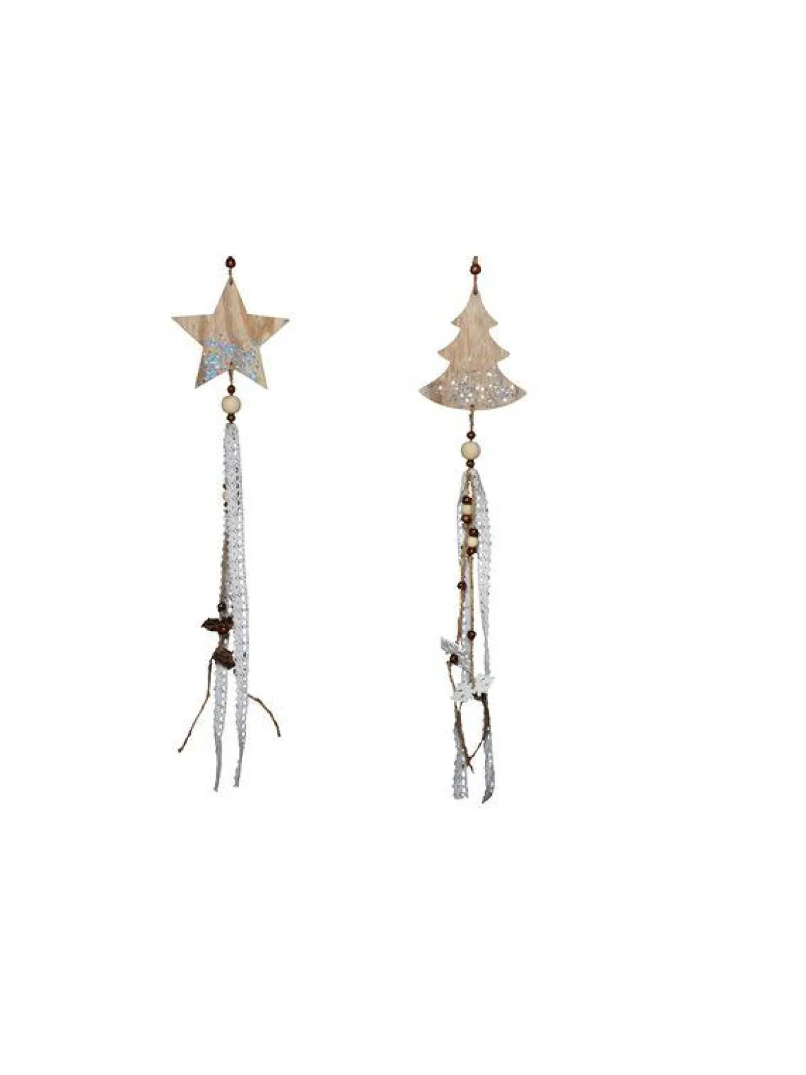 SUSPENSION ARGENT SAPIN ETOILE DENTELLE FLOCON PAI