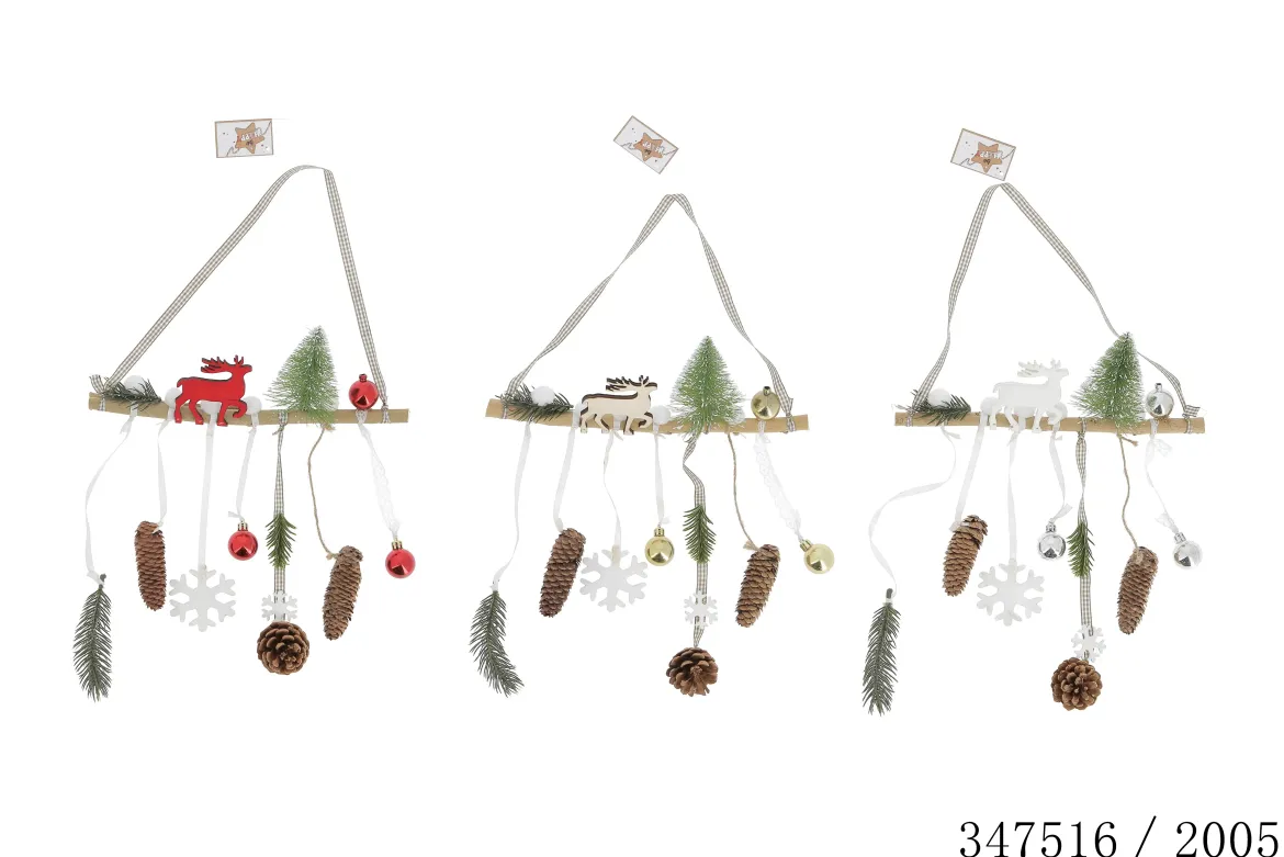 SUSPENSION BOIS CERF BOIS ROUGE ET BLANC 30X7X30CM