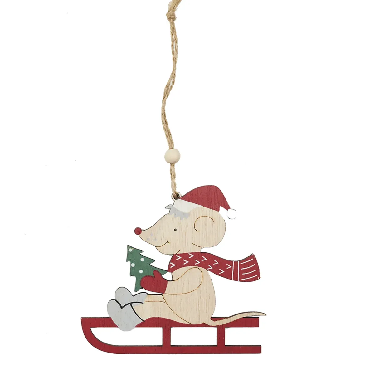SUSPENSION DE NOEL SOURIS SUR LUGE
