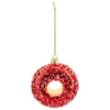 SUSPENSION DE NOEL VERRE DONUT SUCRE ROUGE 9CM
