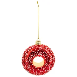 SUSPENSION DE NOEL VERRE DONUT SUCRE ROUGE 9CM