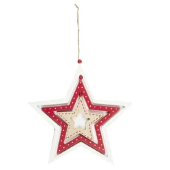 SUSPENSION ETOILE BLANC ROUGE BOIS H40CM
