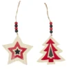 SUSPENSION ETOILE SAPIN ROUGE NOIR BOIS