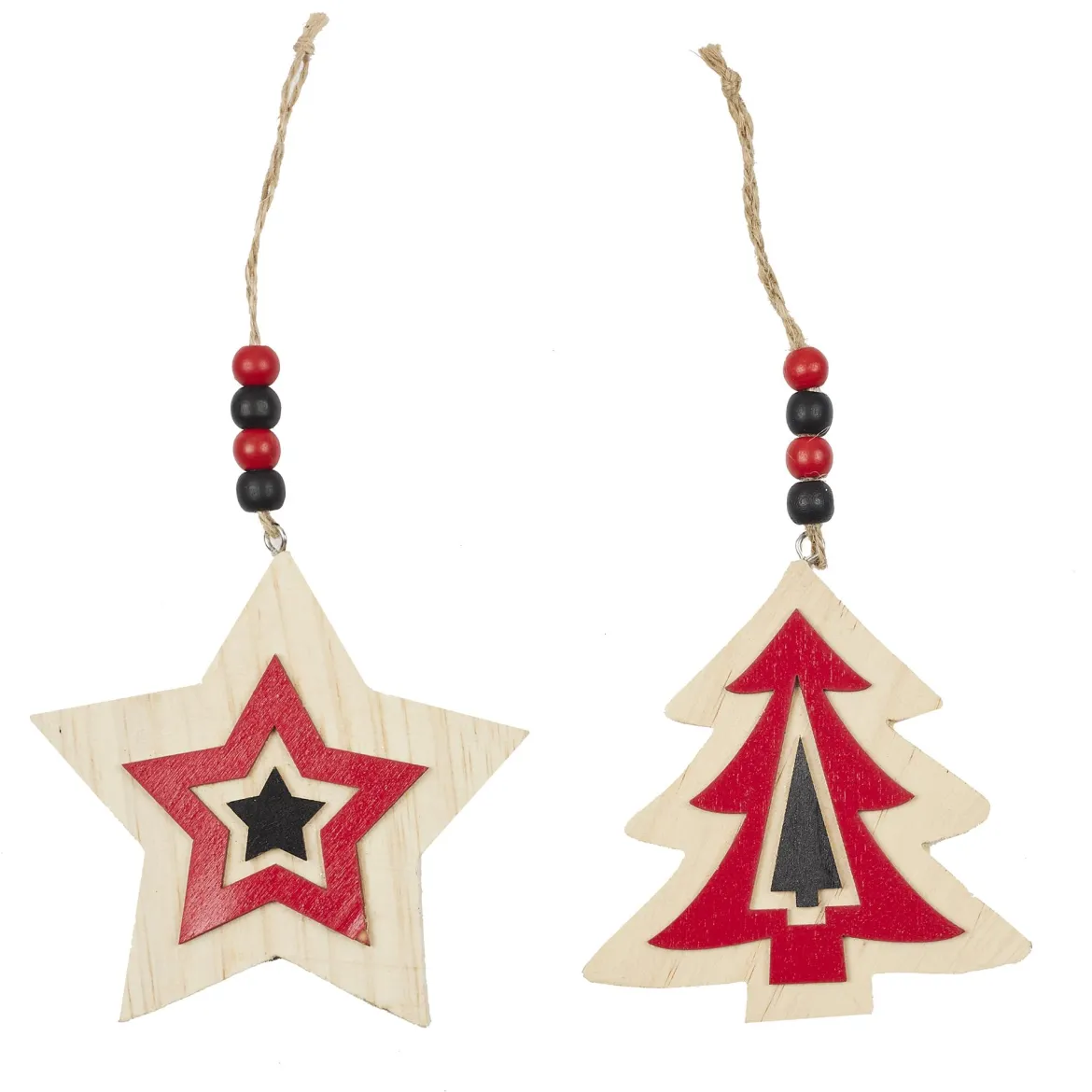 SUSPENSION ETOILE SAPIN ROUGE NOIR BOIS
