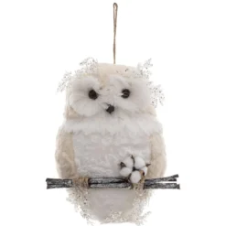 SUSPENSION HIBOU BLANC SUR BRANCHE H.50CM