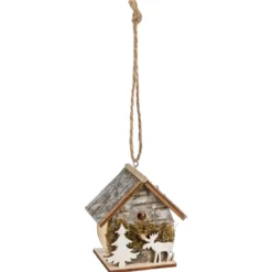 SUSPENSION MAISON SAPIN ET RENNE BOIS
