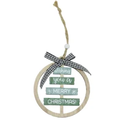 SUSPENSION MERRY CHRISTMAS VERT BOIS D.10CM