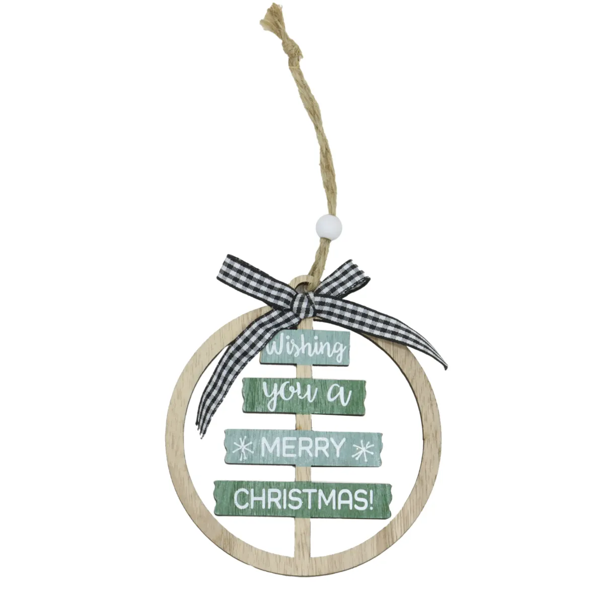SUSPENSION MERRY CHRISTMAS VERT BOIS D.10CM