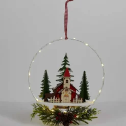 SUSPENSION NOEL EGLISE ET CHALET AVEC LED