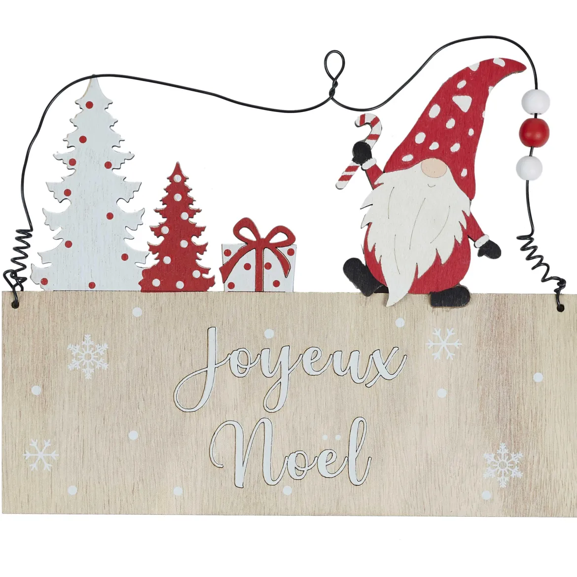 SUSPENSION PANCARTE JOYEUX NOEL ROUGE ET BOIS