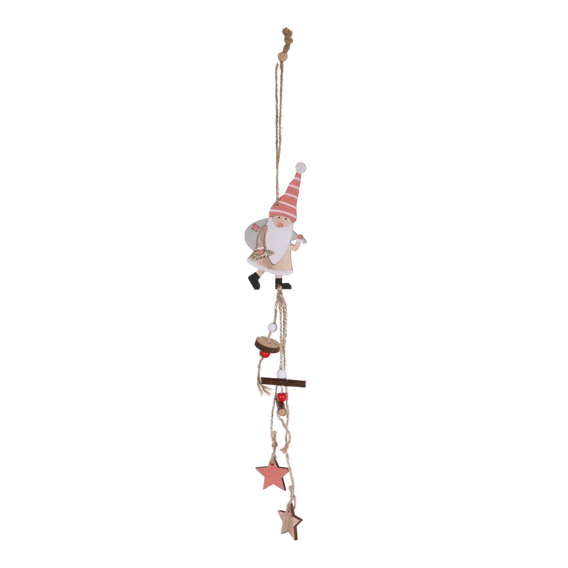 SUSPENSION PERE NOEL ETOILES ET BOIS H.45CM