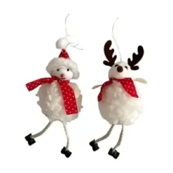 SUSPENSION RENNE ET BONHOMME DE NEIGE H16CM