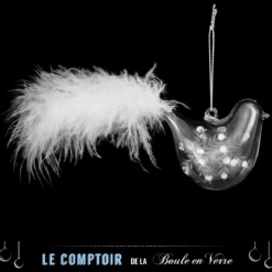 SUSPENSION VERRE 7CM OISEAU ET PLUME