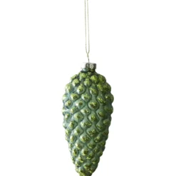 SUSPENSION VERRE POMME PIN VERTE DOREE