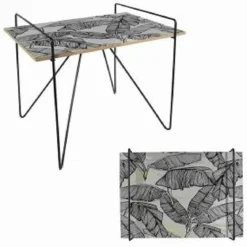 TABLE METAL BOIS FEUILLES NOIRES 60X44.5X57CM M1