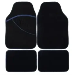 TAPIS AUTO 4 PCS MOQUETTE NOIR LISERET BLEU ELITE