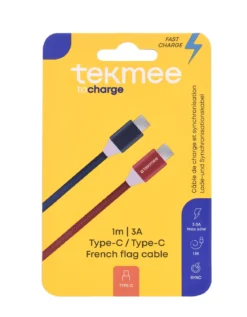 TEKMEE CABLE 1M 60W TYPE C TYPE C FRENCH FLAG