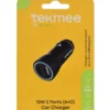 TEKMEE CHARGEUR VOITURE NOIR 12W 2 PORTS A ET C