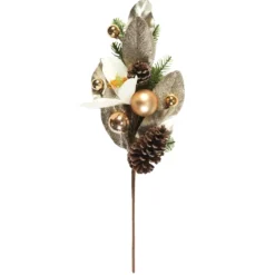 TIGE FEUILLES DOREES BOULES ET POMMES DE PIN H.60CM