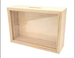 TIRELIRE BOIS AVEC FENETRE 17X12 X5CM