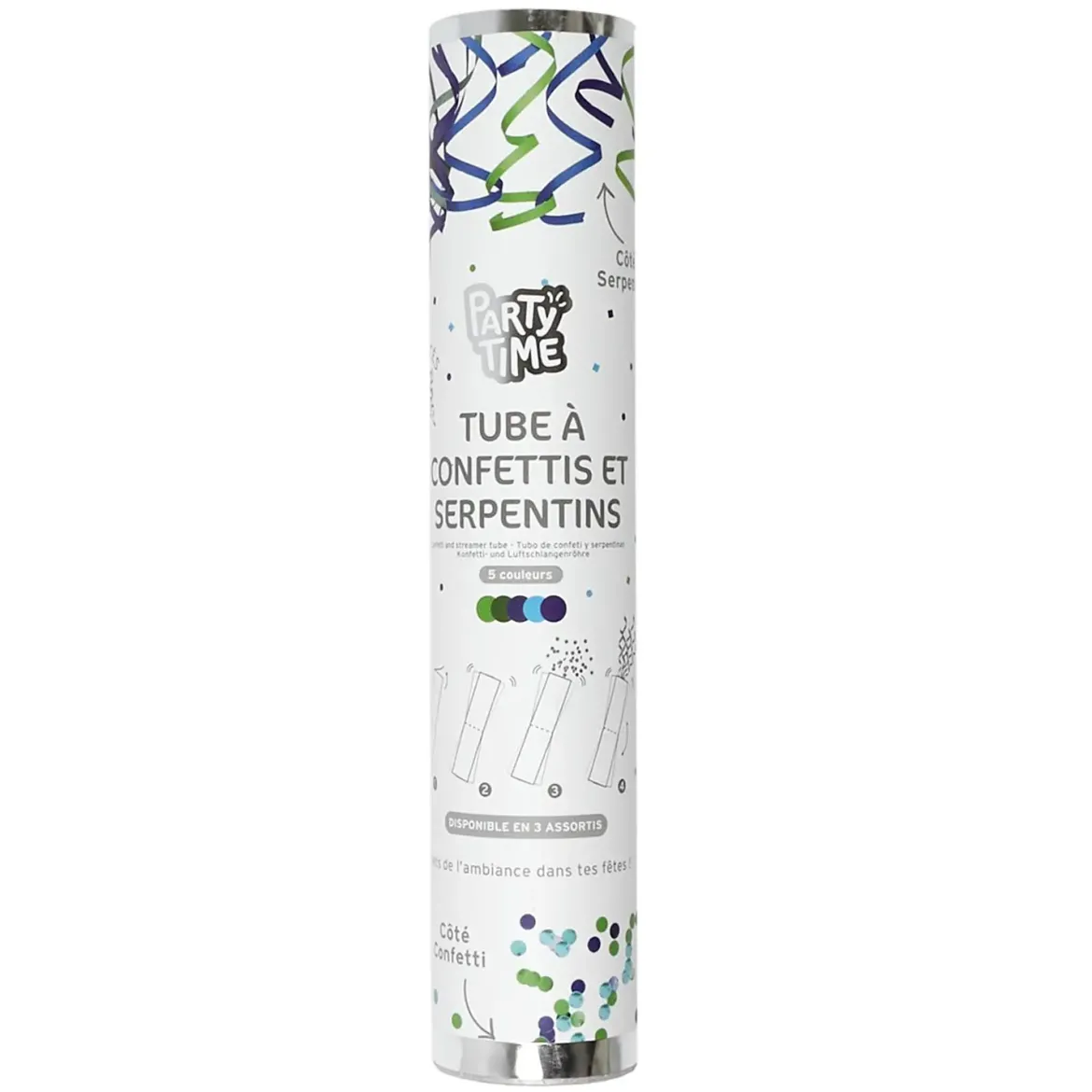 TUBE A CONFETTIS ET SERPENTINS 25CM