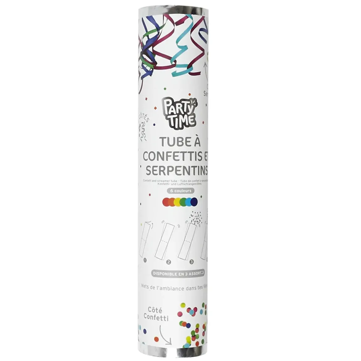 TUBE A CONFETTIS ET SERPENTINS 25CM