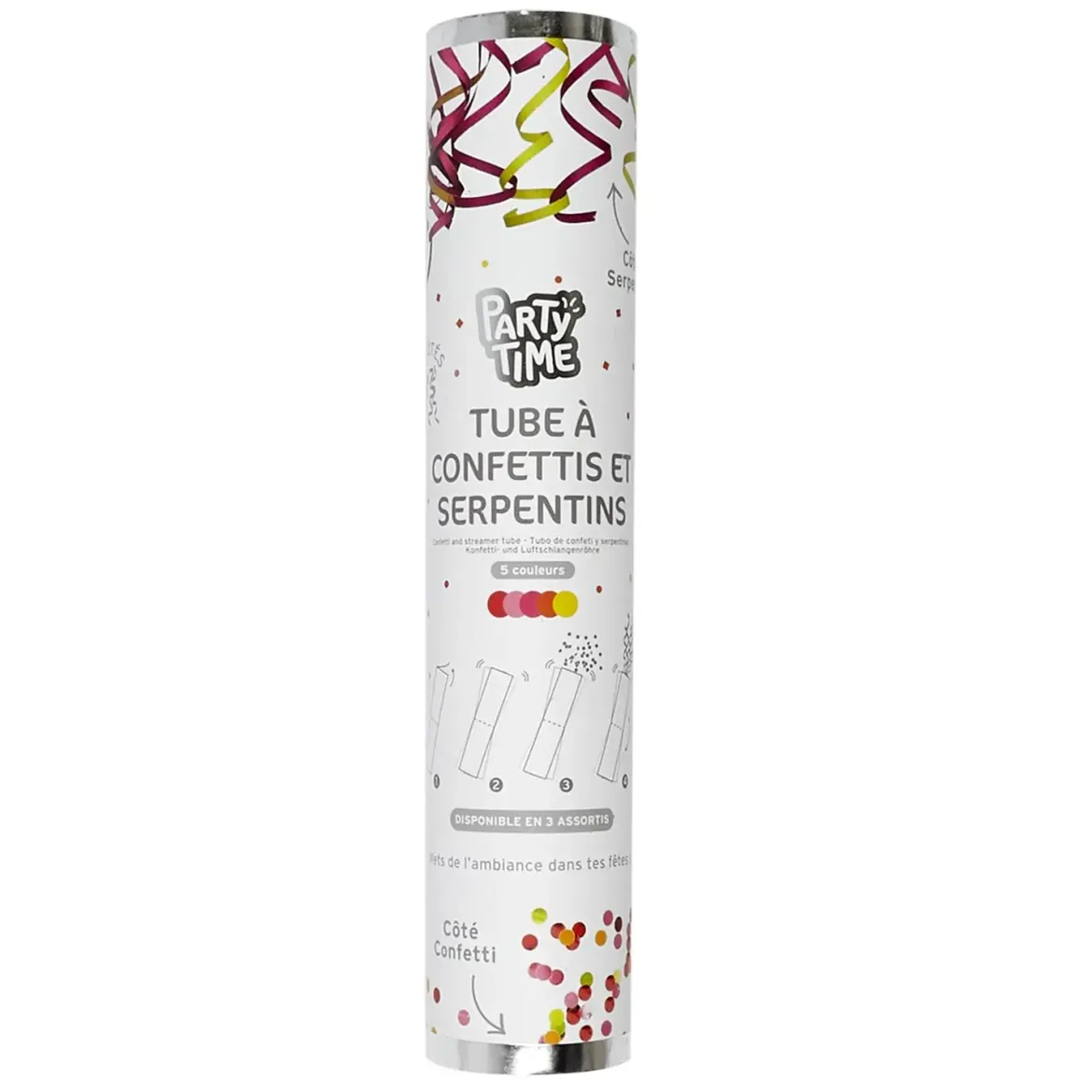 TUBE A CONFETTIS ET SERPENTINS 25CM