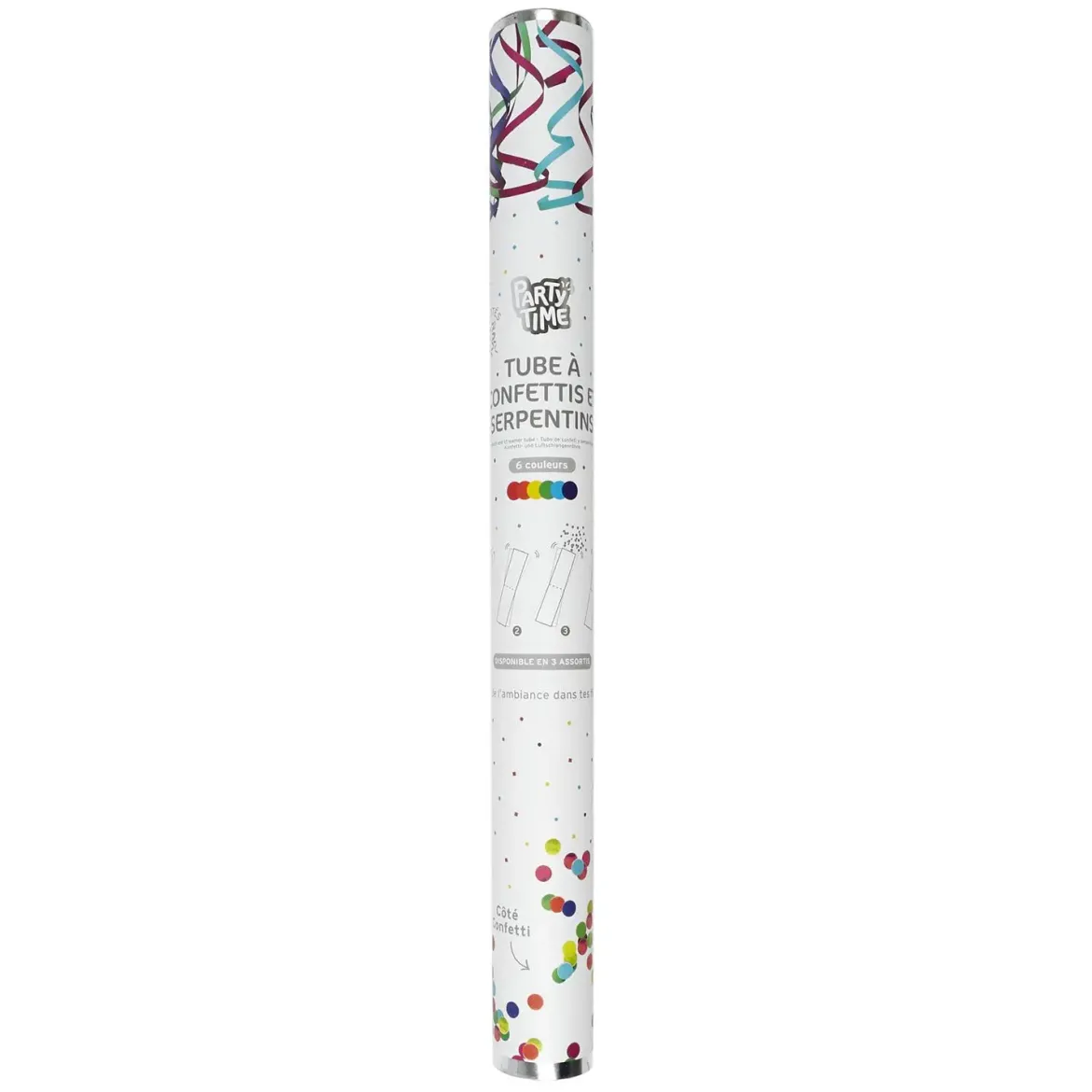 TUBE A CONFETTIS ET SERPENTINS 50CM