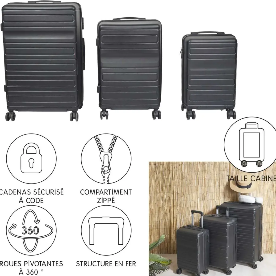 VALISE NOIRE 70L 40X27X65CM
