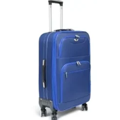 VALISE TISSU 8 ROUES BLEU PM D.60X39X27CM