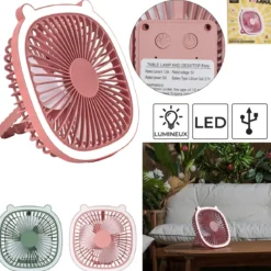 VENTILATEUR LED RECHARGEABLE USB 2 EN 1 KAWAII
