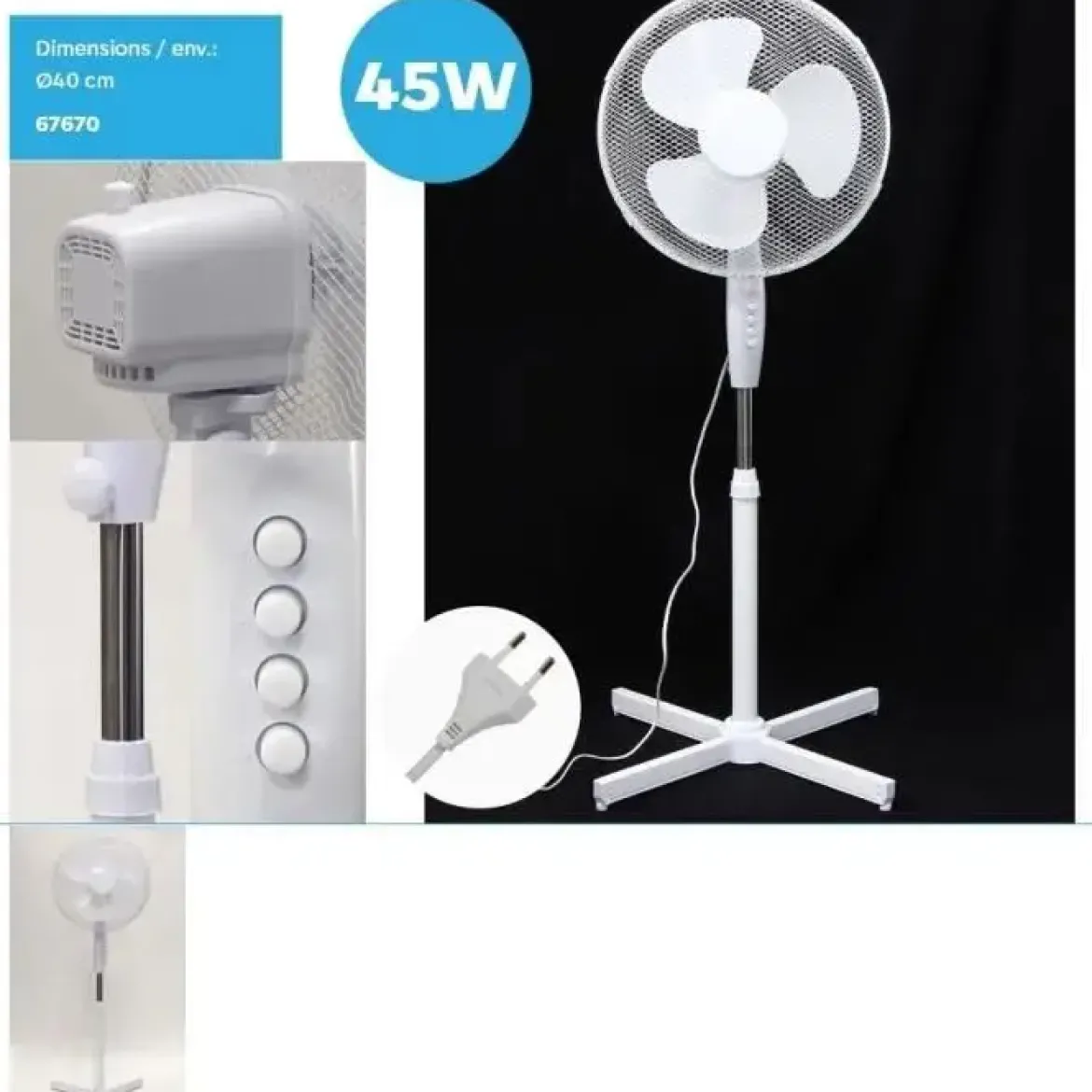 VENTILATEUR SUR PIED 3 VITESSES 45W