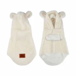 VESTE EFFET LAINE BOUCLEE CAPUCHE WOOLY TAILLE M 35CM ECRU